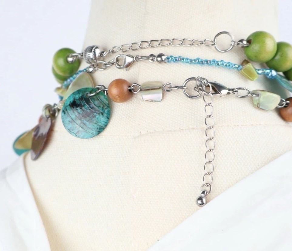 Multi Strand Layering Necklaces & Bracelet Wood Shell Beads Beach Colorful Boho