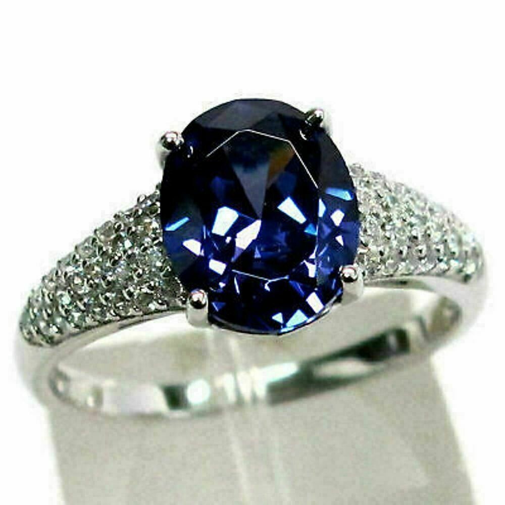 3.20 Ct Oval Cut Blue Tanzanite In 14K White Gold Finish Wedding Engagement Ring