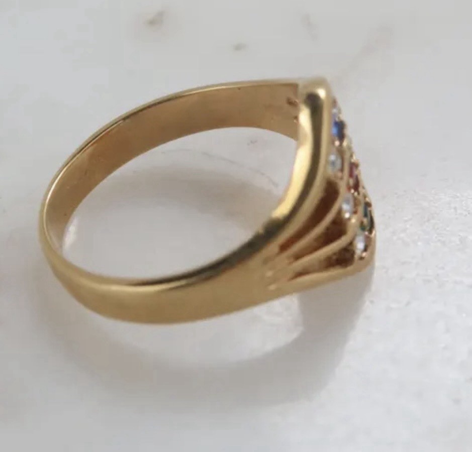 Vintage 1992 AVON Sparkling Wave RING Multi Color & Clear Rhinestones Sz 9