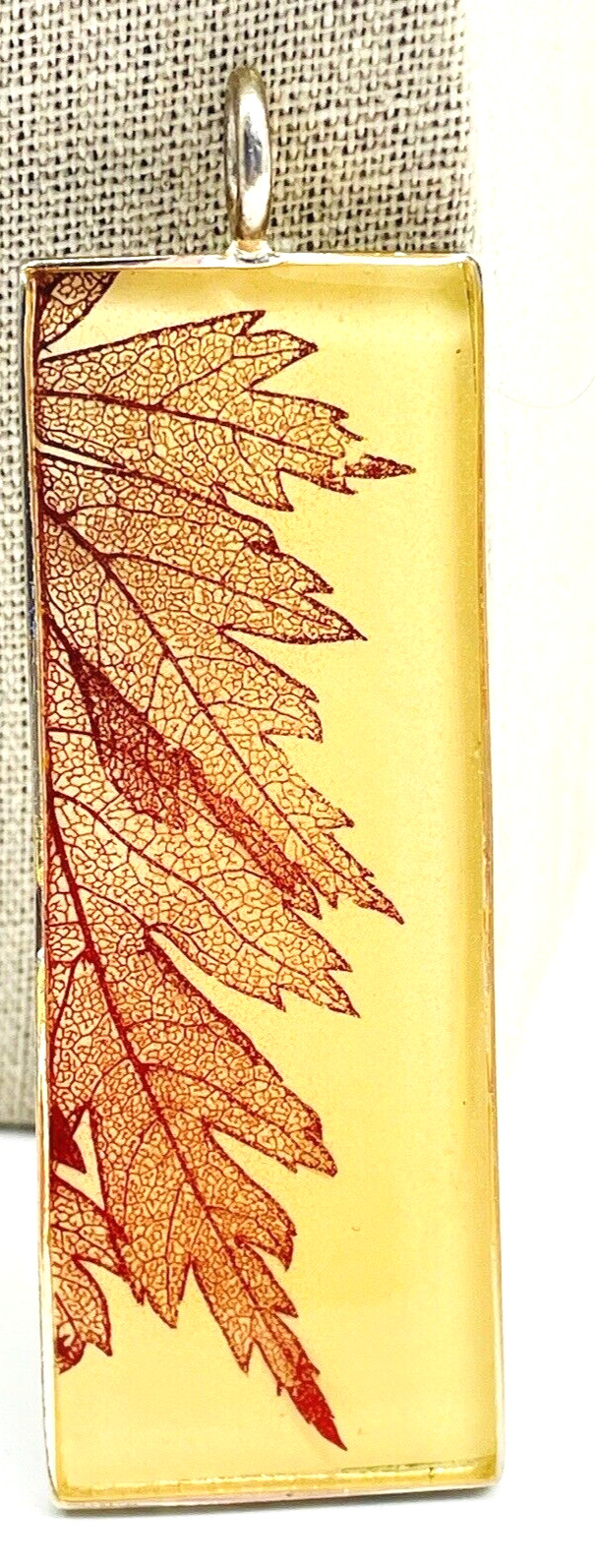 Vintage Golden Enamel Leaf Pendant Silver Tone