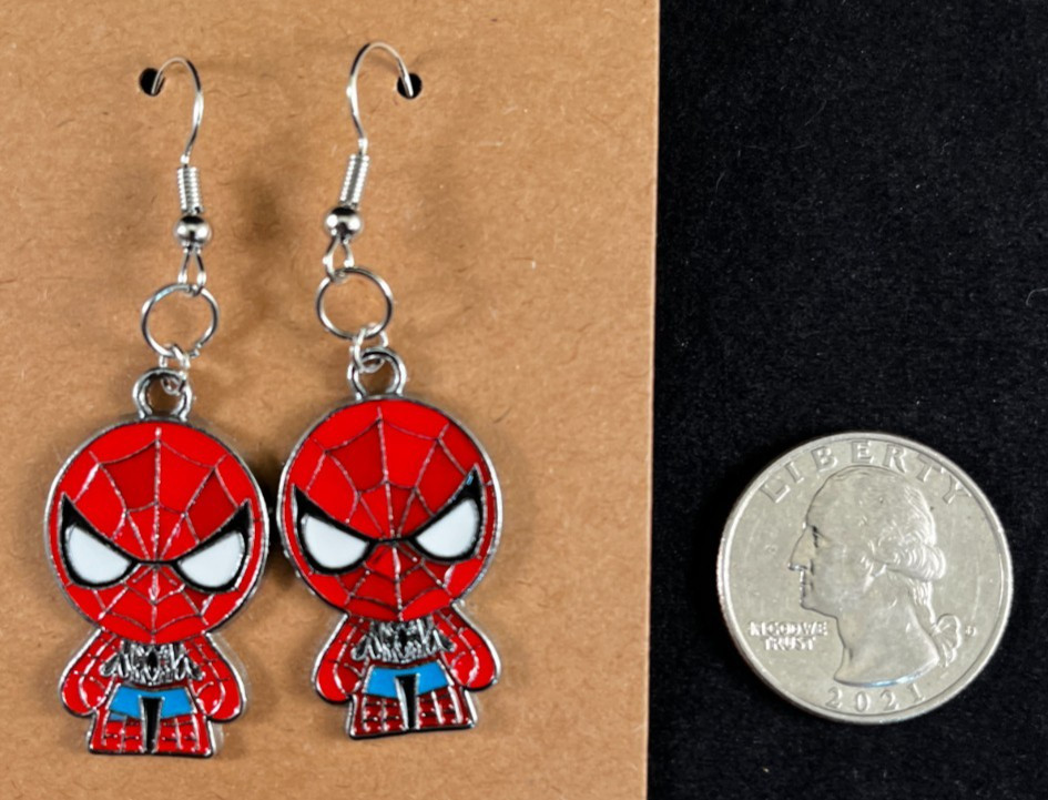 Marvel Superhero Inspired – Spider-Man – Earrings – Silver Hooks – Handmade