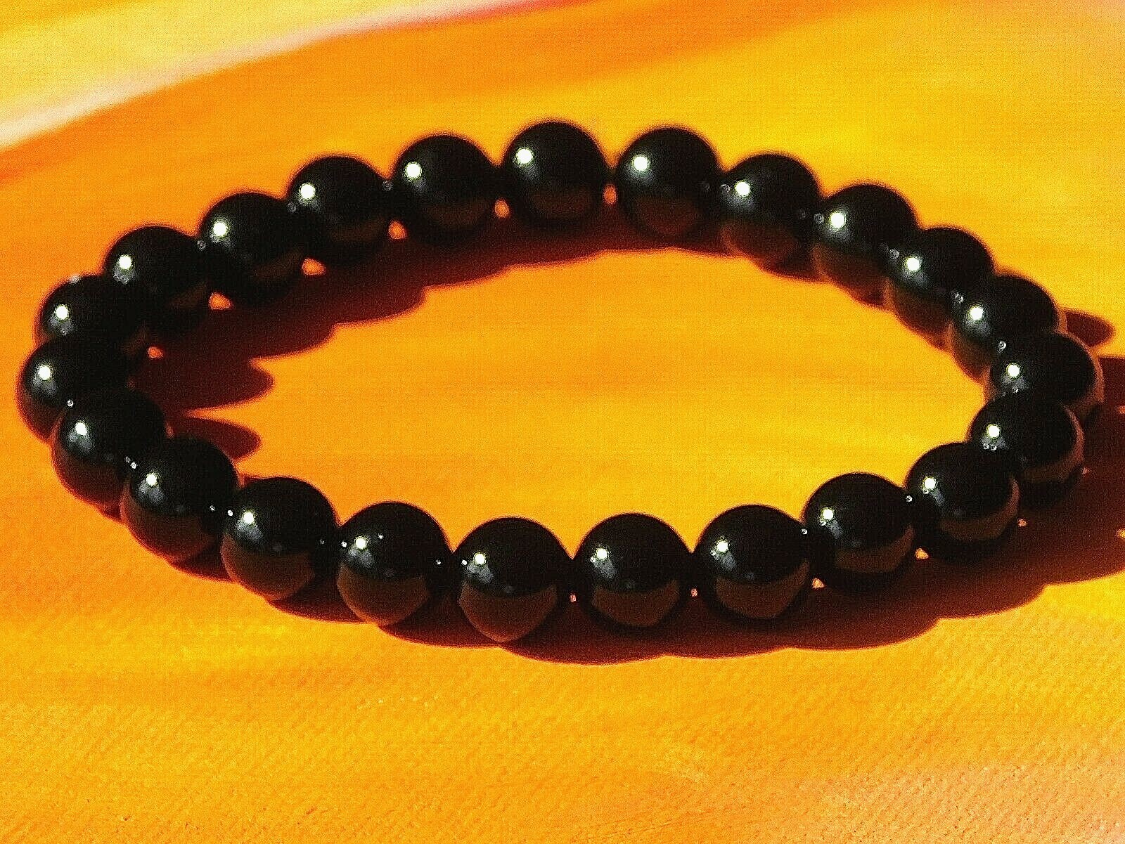 Mens / Ladies Handmade 8mm Gemstone Beaded Bracelet – Natural Black Agate stone.