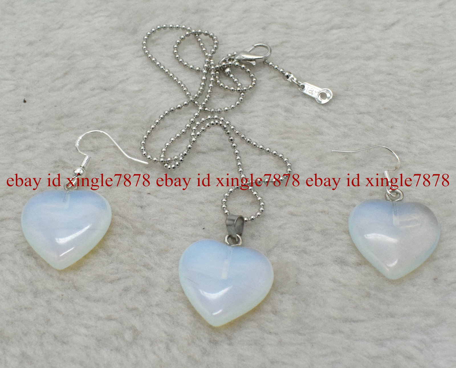 Genuine White Sri Lanka Moonstone Heart Gemstone Pendant Necklace Earrings Set