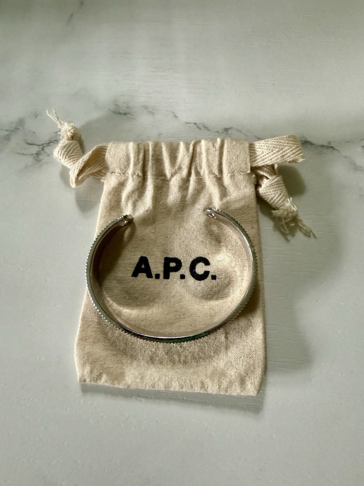 A.P.C. Silver Tone Adjustable Signed Metal Cuff Bracelet NWOT