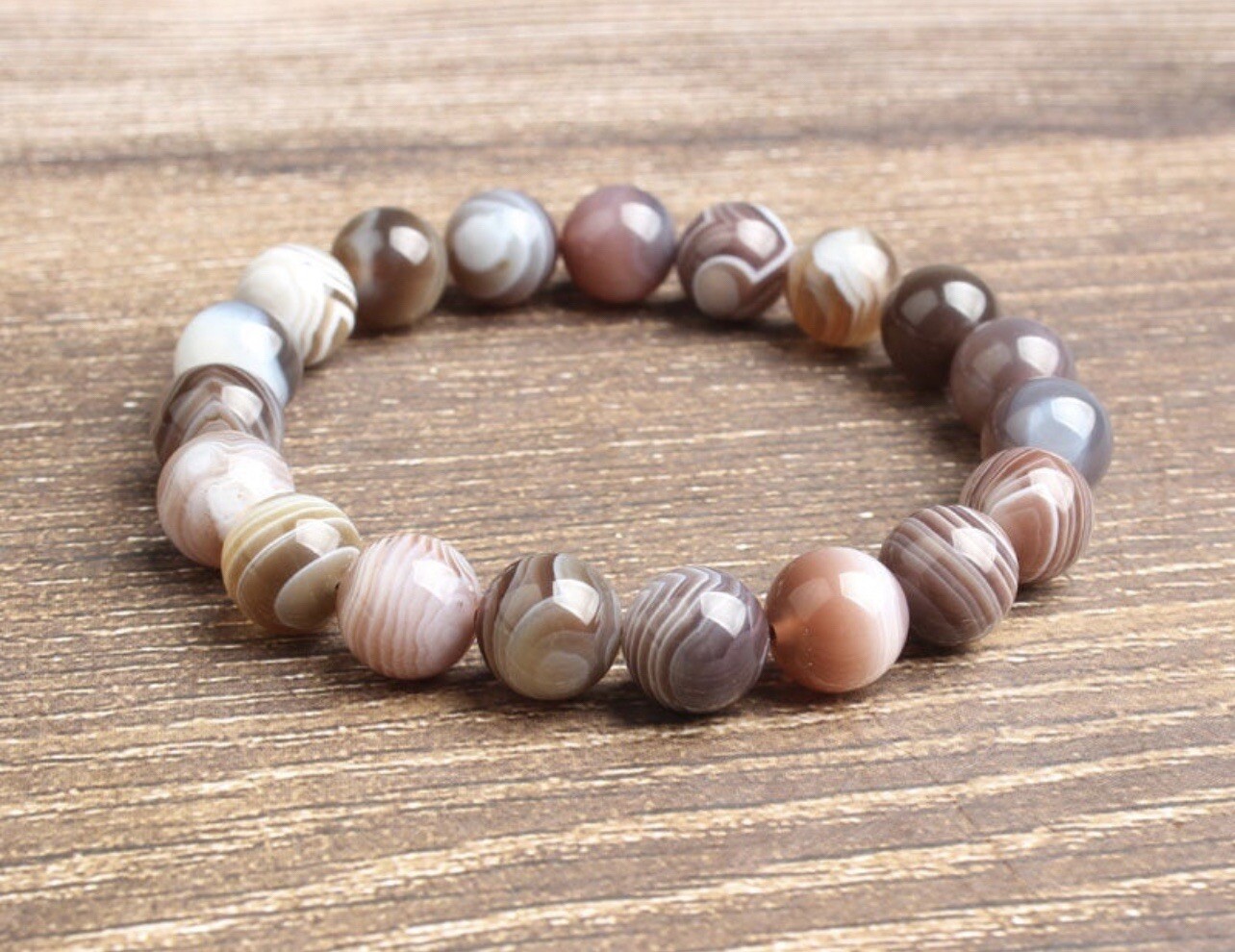 AAA Quality Natural Boswana Agate Round Beaded Bracelet For Men and Women