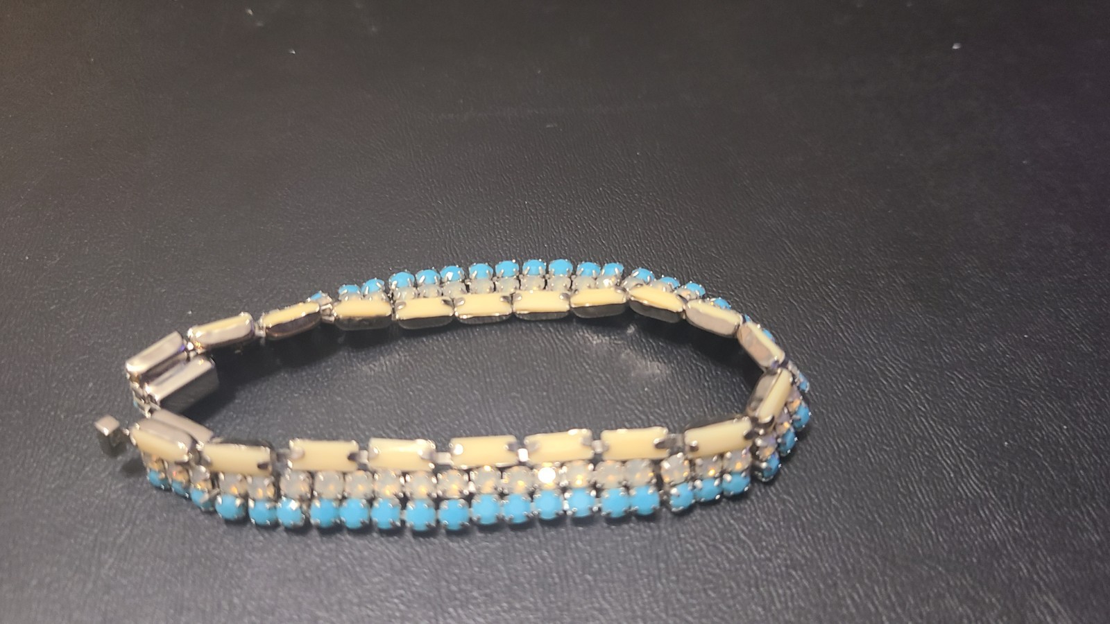 Coach Silver Turquoise Rhinestone Multi-Strand Layered Necklace & Bracelet SET