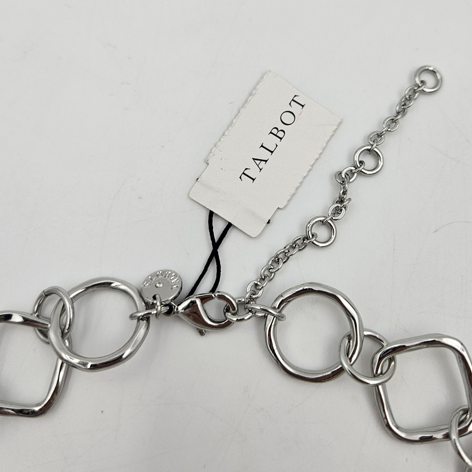 Talbots Silver Tone Geometric Link Statement Chain Necklace 32 In Lobster Clasp