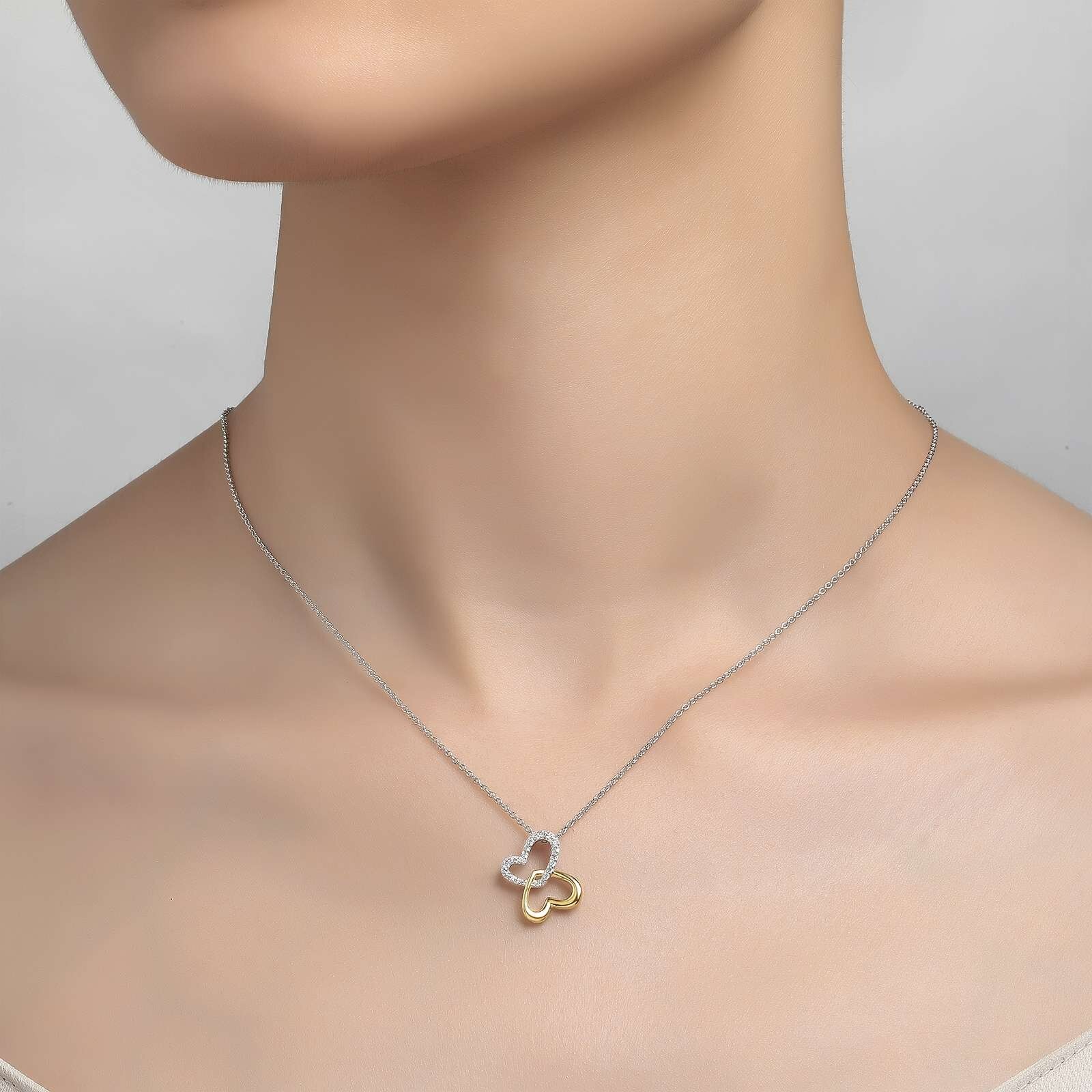 BRAND NEW Lafonn Platinum Plated 0.45CTW Double-Heart Shadow Necklace N0141CLT18