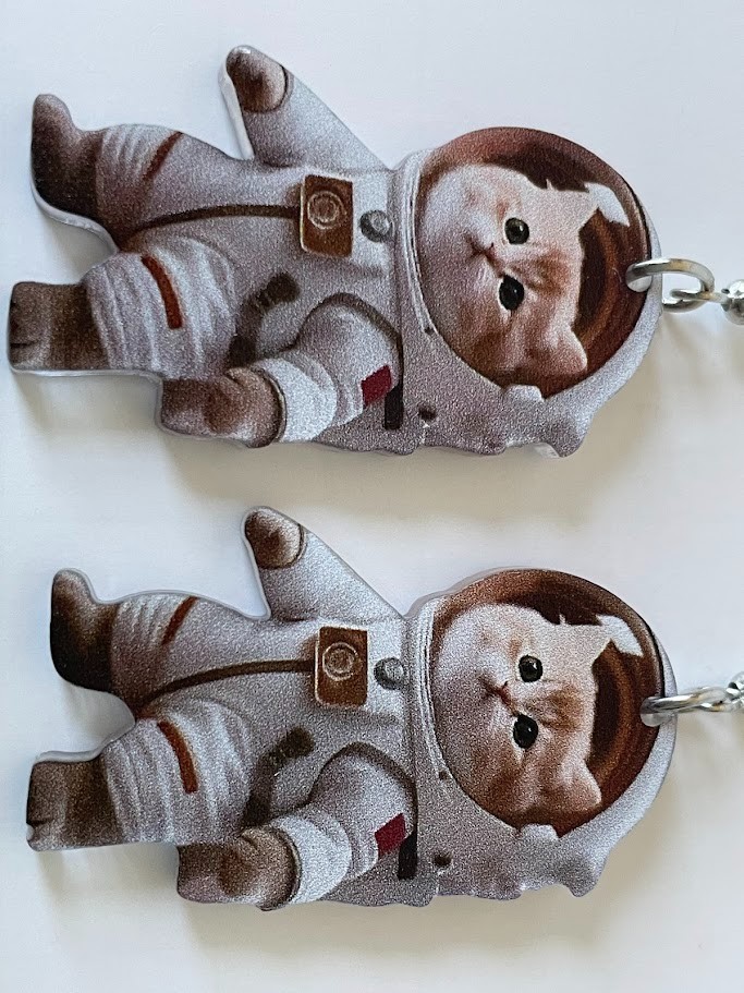 Cat Lovers Astronaut Earrings, Space kittens Acrylic Jewelry…All Fun