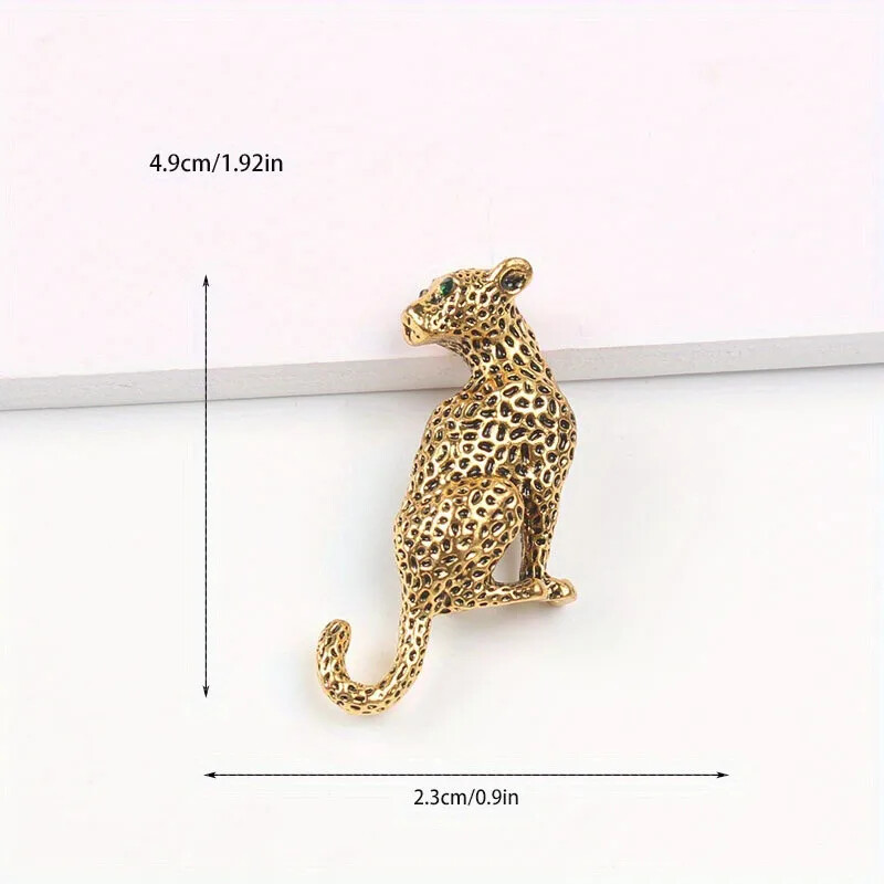 Black Rhinestone Cheetah Brooch Alloy Gold Plated Leopard Animal Brooch