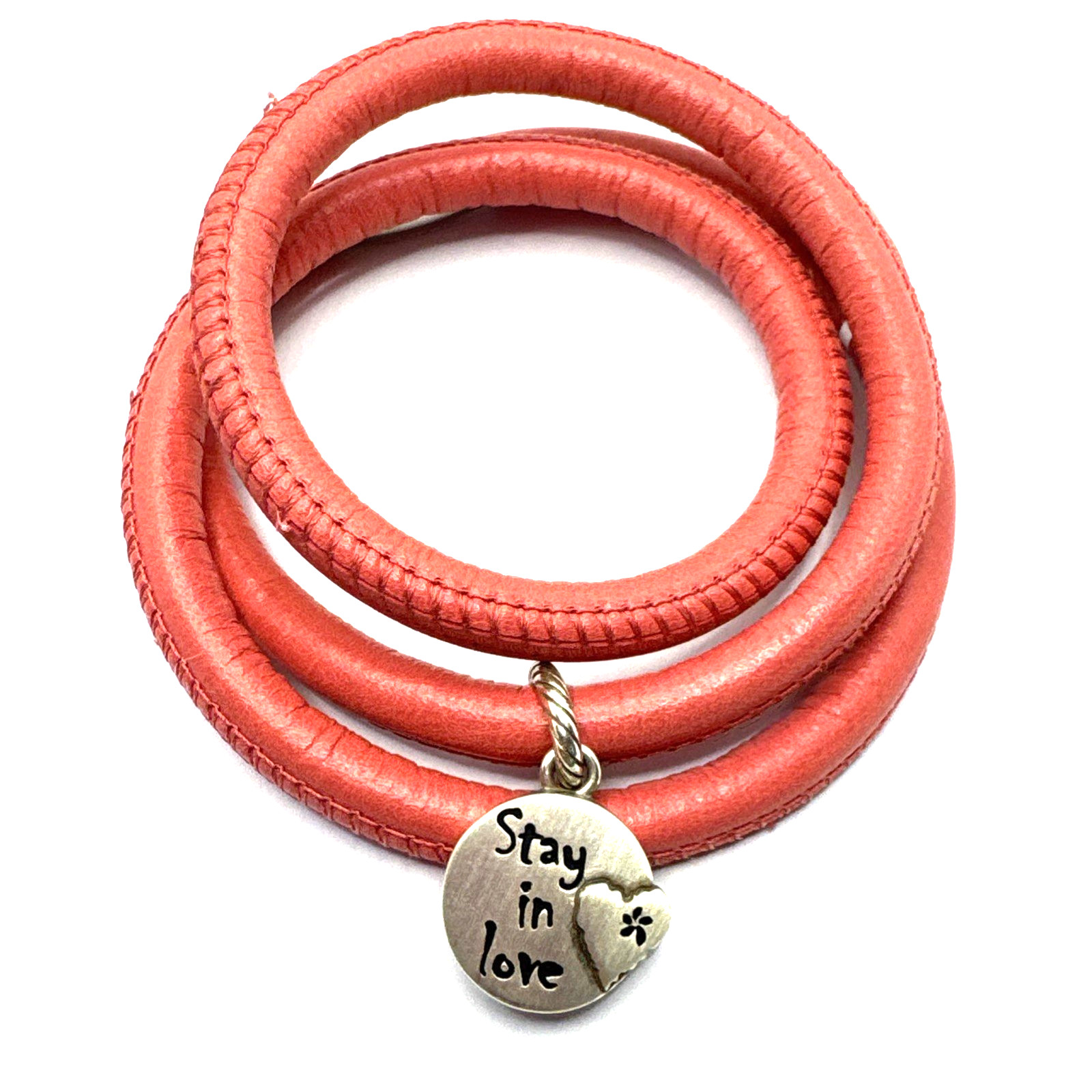 Brighton Woodstock Coral Triple Leather Bracelet 23in NWT + Stay In Love Charm