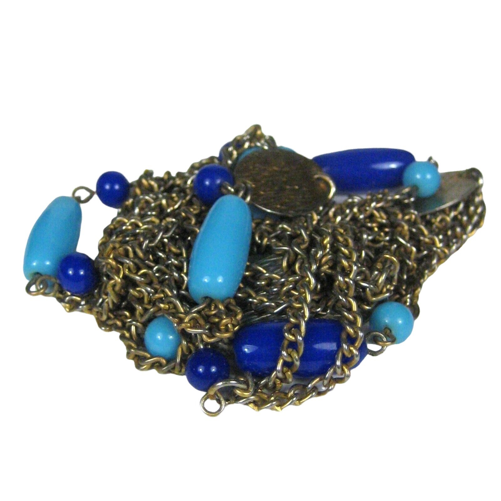 Necklace 52 In Goldtone Strand Chain Vintage Blue Glass Beaded Jewelry