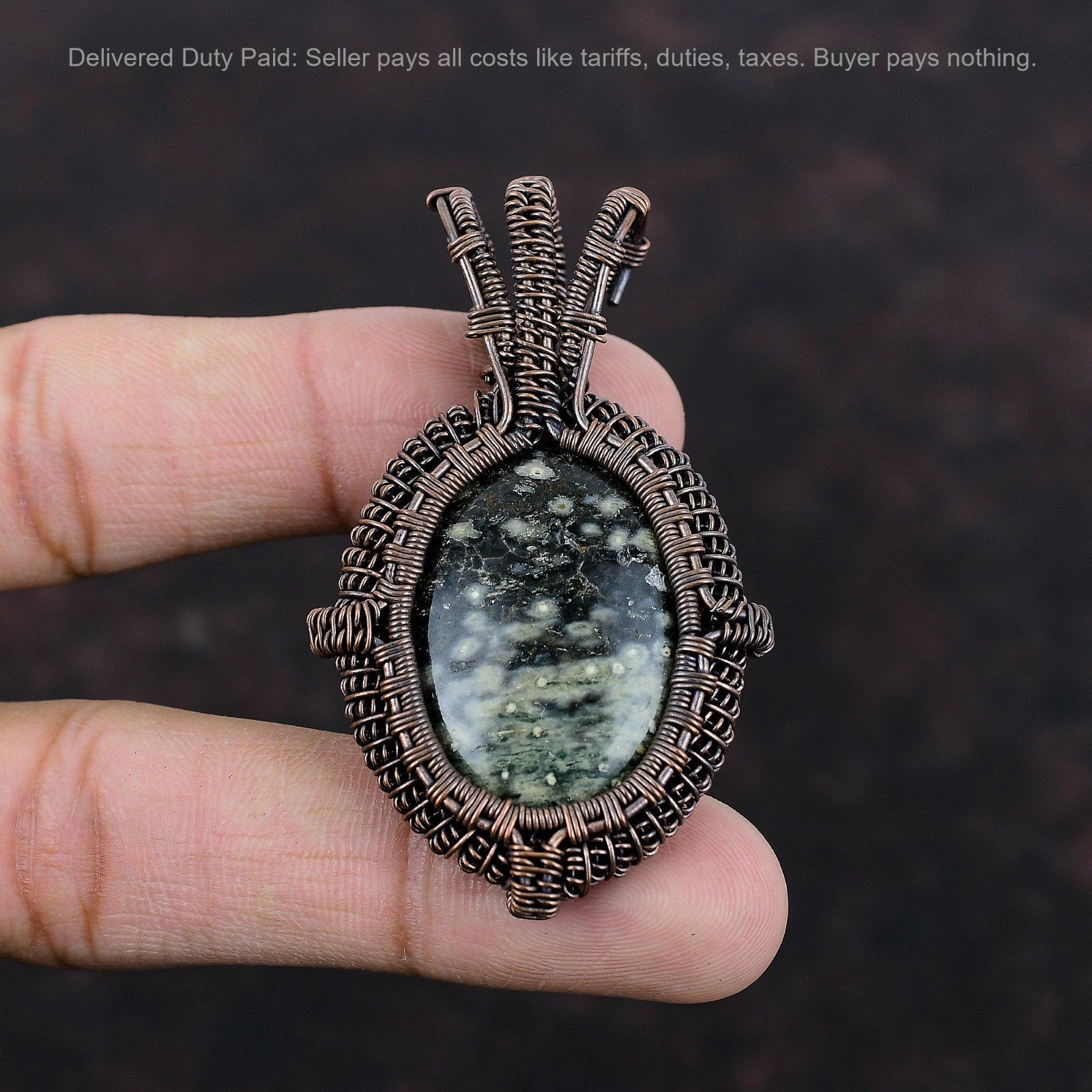 Copper Ocean Jasper Stone Handmade Wedding Birthday Wire Wrapped Pendant Jewelry