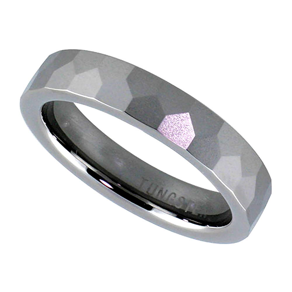5mm Tungsten Wedding Band Ring Faceted Dome Pentagon Patterns, Comfort Fit