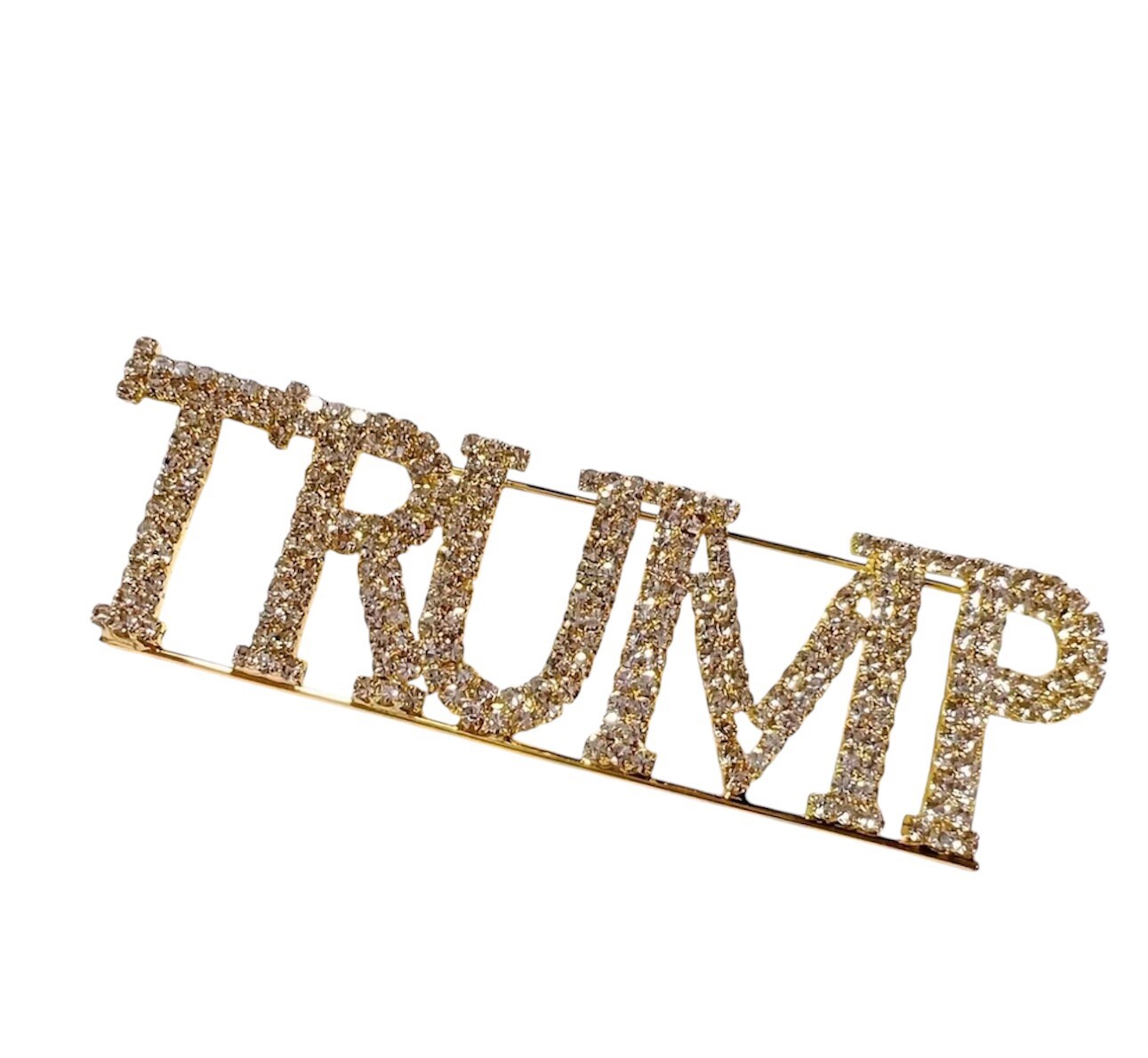 TRUMP MAGA Republican GOP Sparkly BLING Rhinestone Crystals Gold LARGE BroochPin