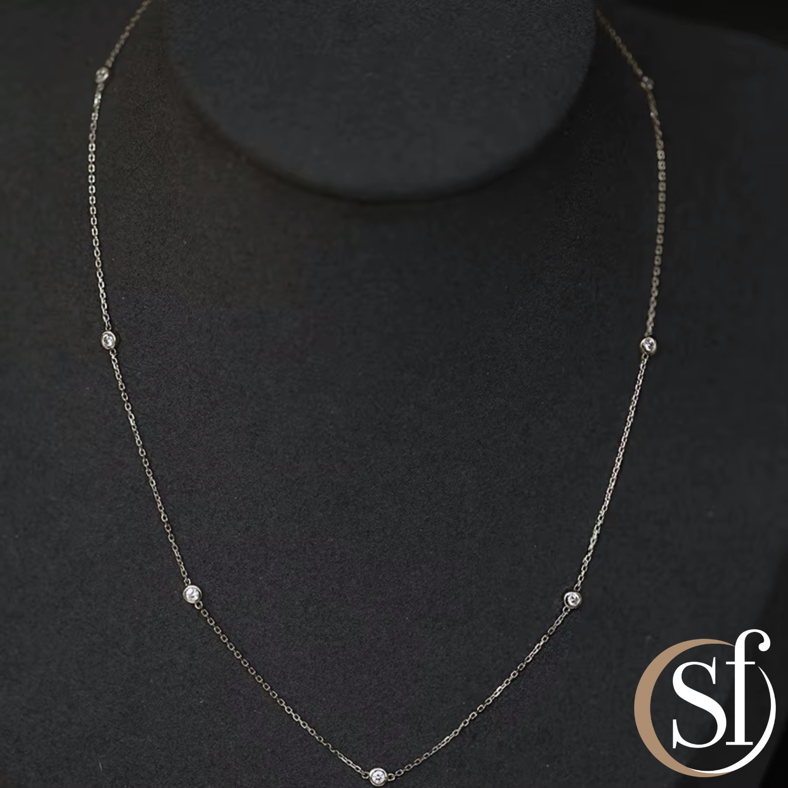 925 Sterling Silver Bezel Station Necklace | 4mm CZ Bezel Stones | 16 to 18 Inch