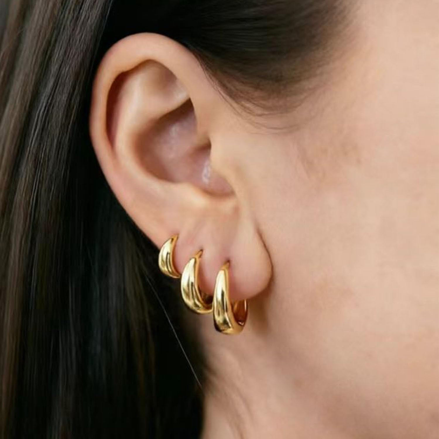 3Pairs Gold Hoop Earrings Set for Women Trendy Small Chunky Thick Huggie Hoops E