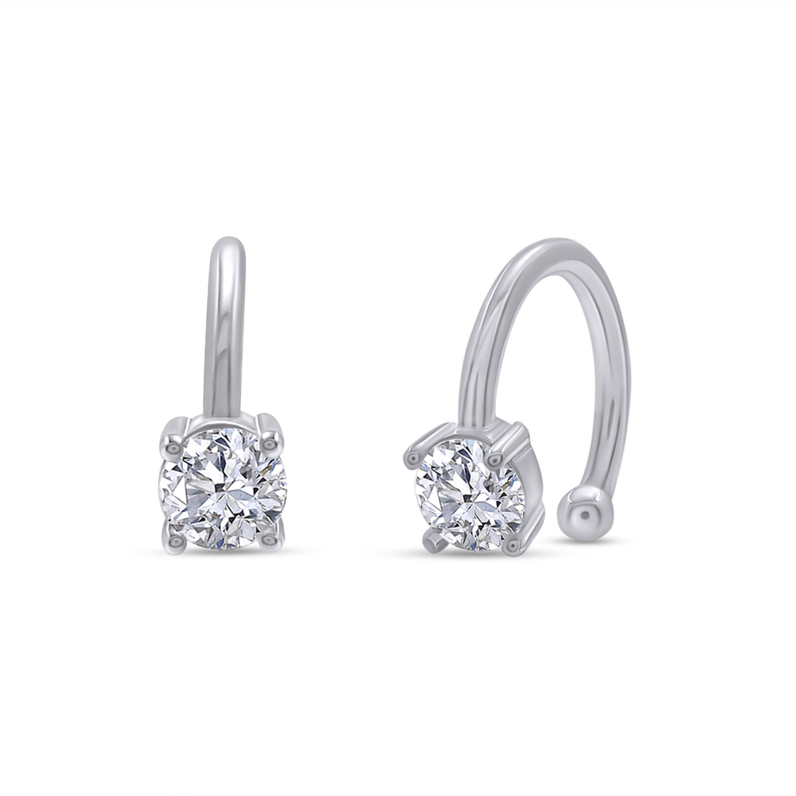 Solitaire Ear Cuff Clip On Cartilage Earrings Sterling Silver Cubic Zirconia