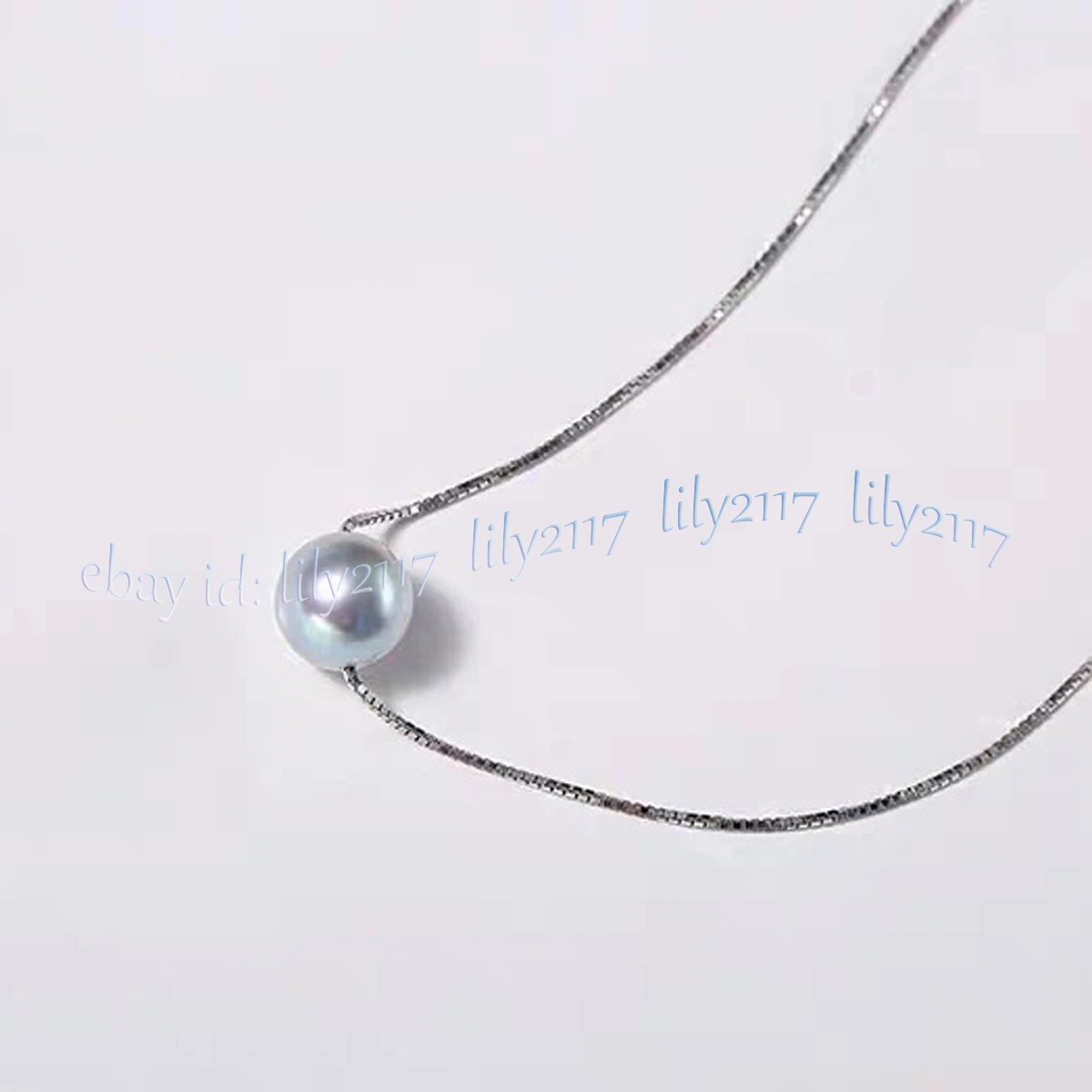 Natural Round Silver Gray Freshwater Pearl Pendant Necklace Silver Chain 18 inch