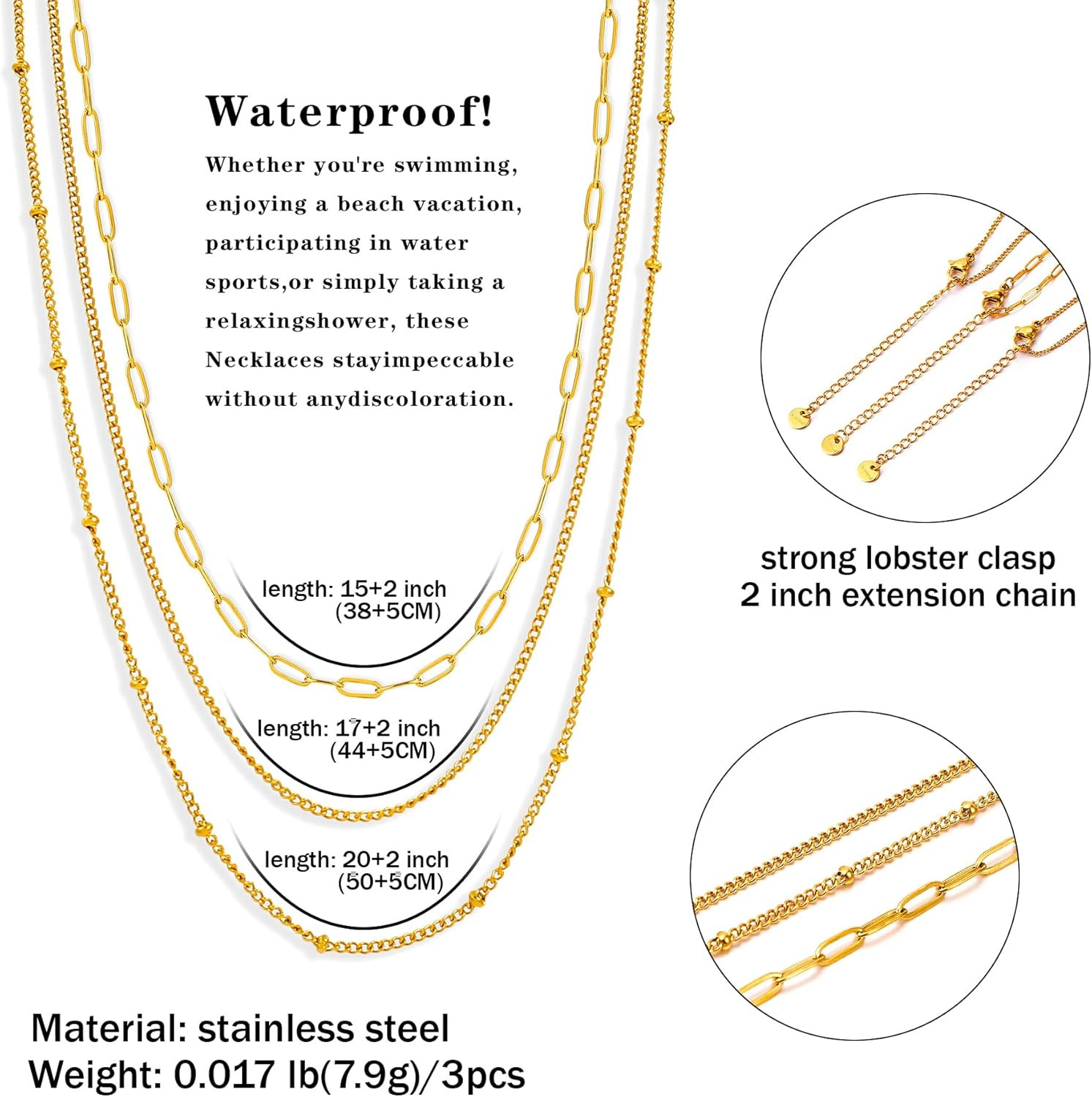 Waterproof Gold Necklace Layered Necklaces for Women Non Tarnish,14K Gold Plated