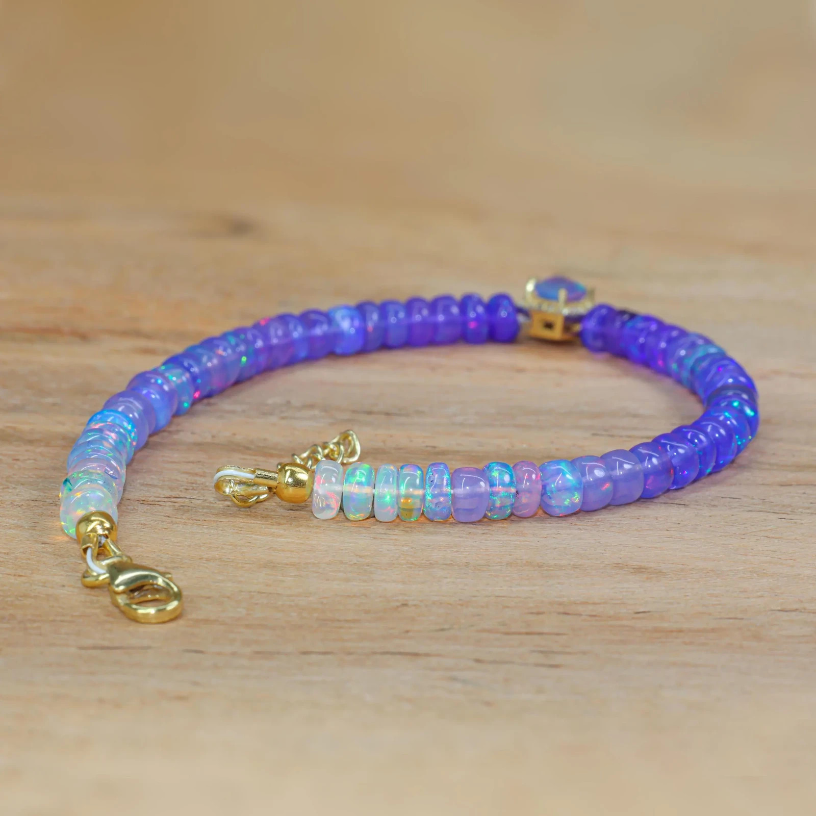 Lavender Opal Shaded Beads Charm Bracelet, Fire Opal Kite Cut Charm Bracelet