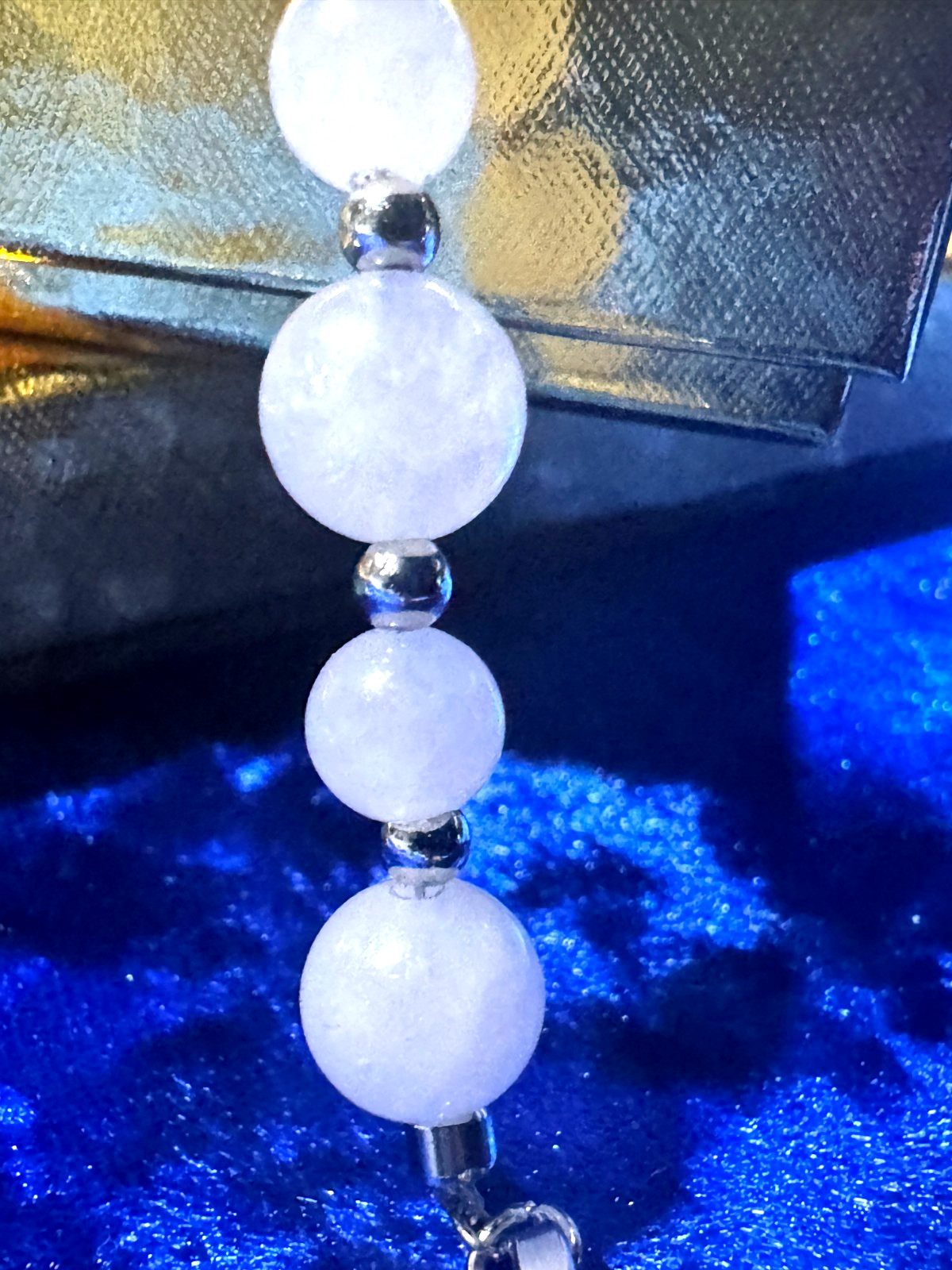 White Jade Beaded Tennis Necklace Chain 8Mm & 6 Mm 20″ + 4″ Natural Gemstone