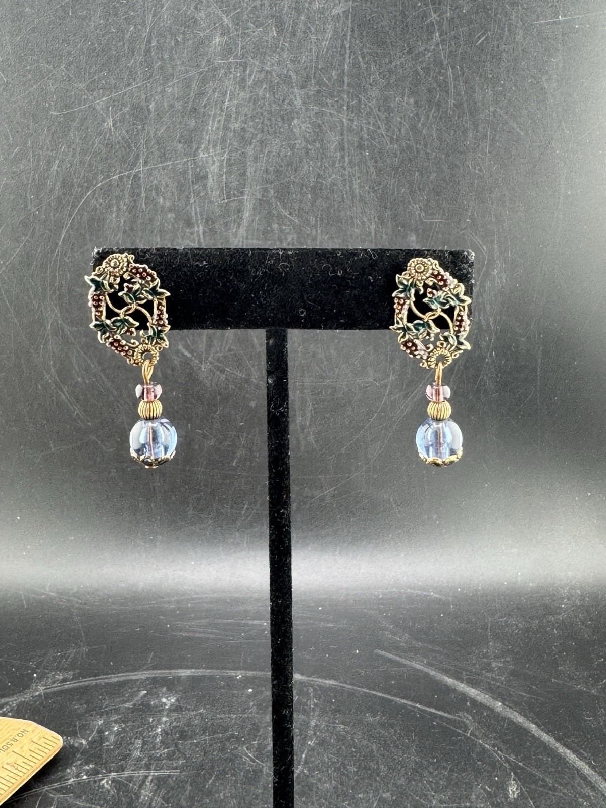 Pair Of Gold Toned Painted? Bead Drop Earrings Boho Style See Pics