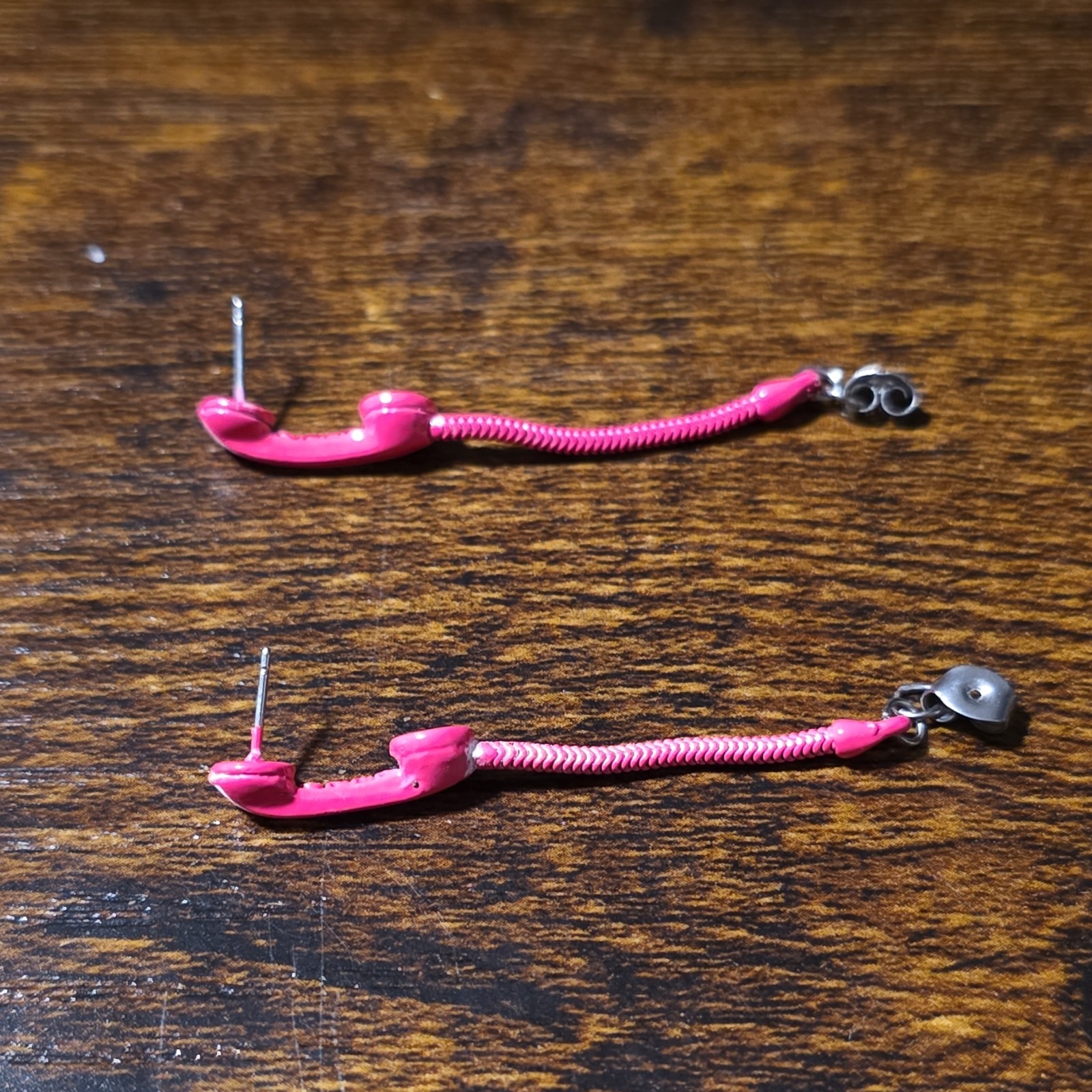 Pink Retro Dangle Earrings Asymmetrical Plastic Metal Butterfly Closure
