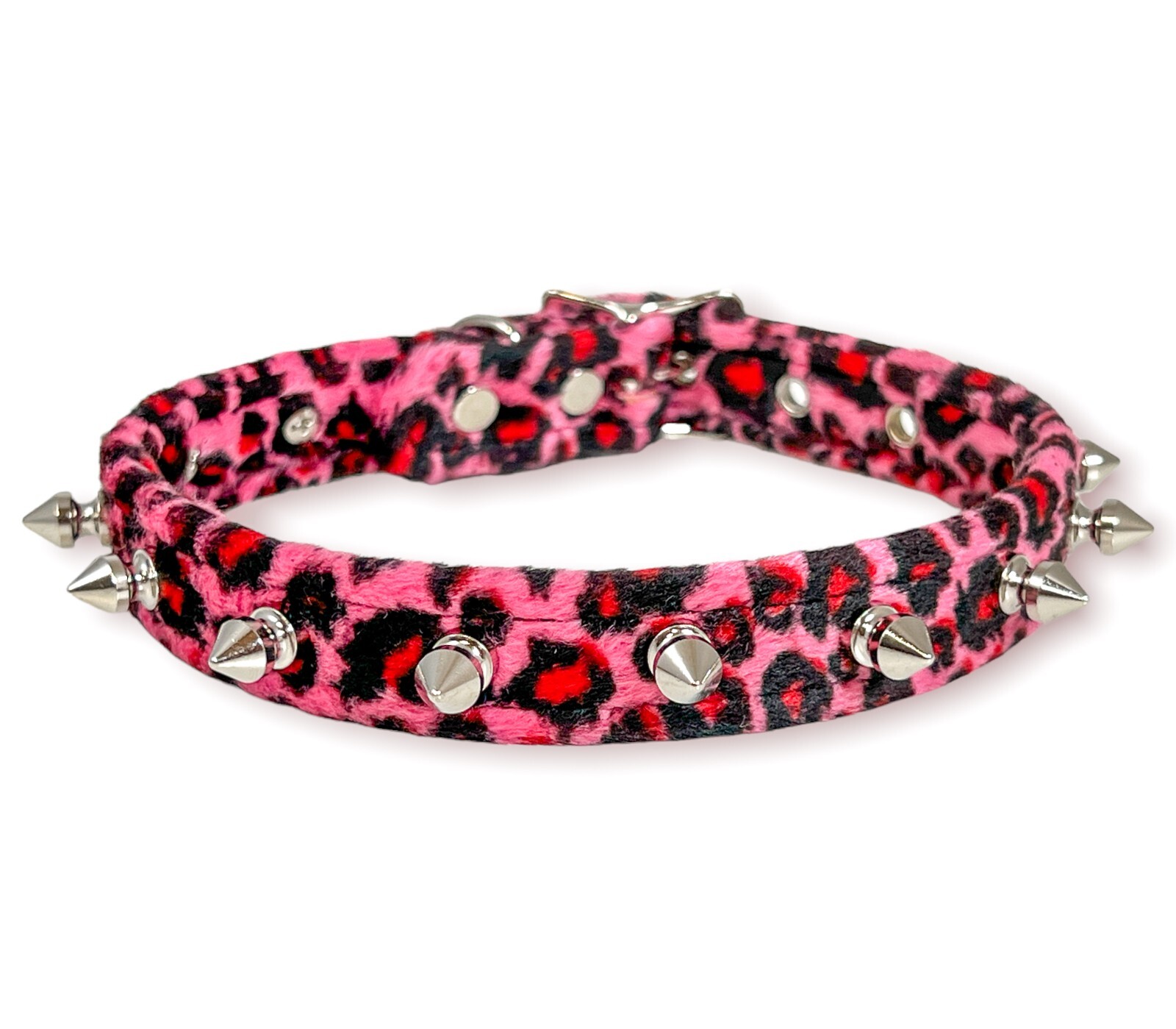 Spike Gothic Choker PINK Leopard Collar Punk Goth Rockabilly Thrash Metal
