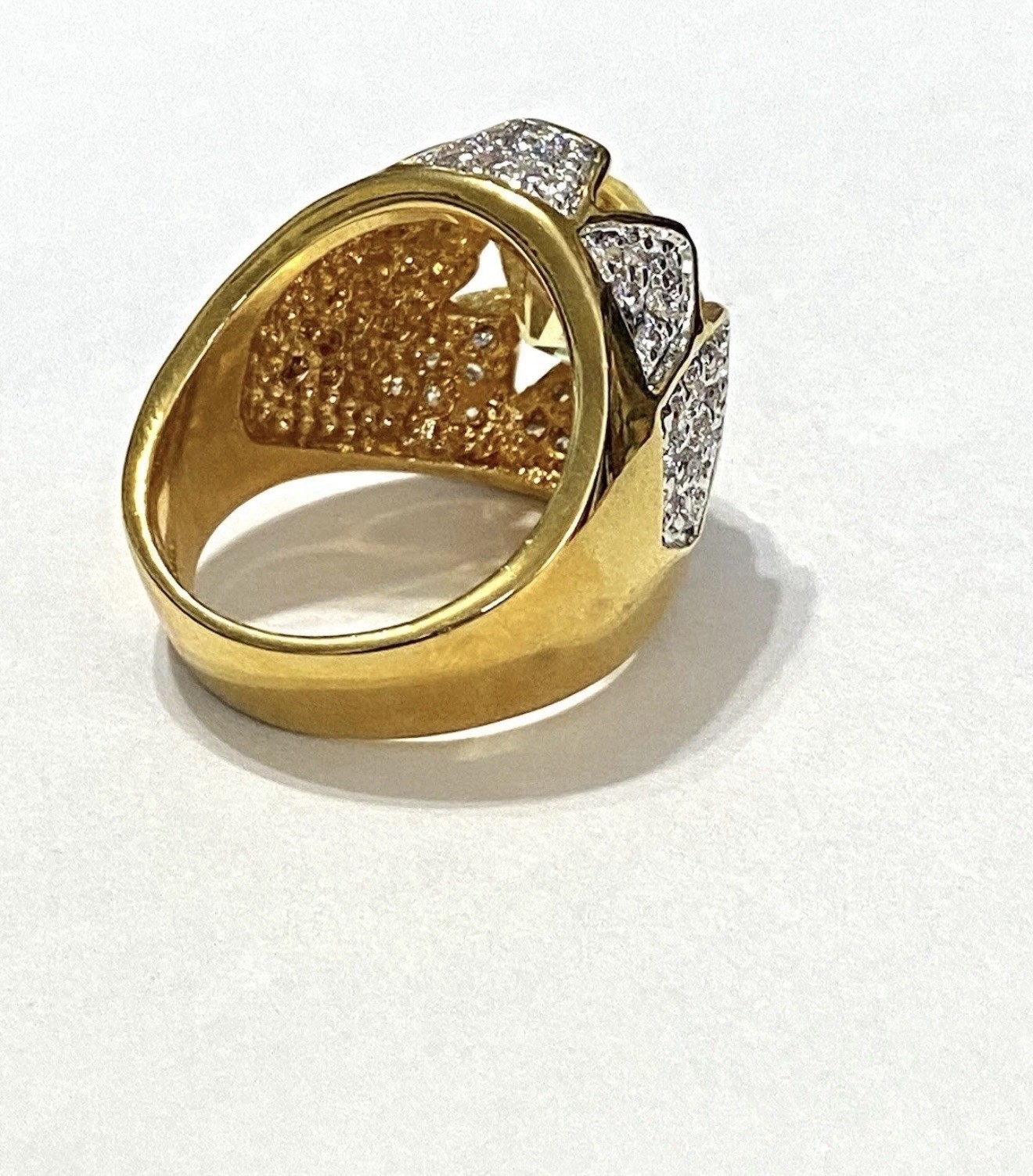 RJG Designer Shiny Statement Gold Tone Faux Citrine Diamond Cocktail Ring Sz 6.5