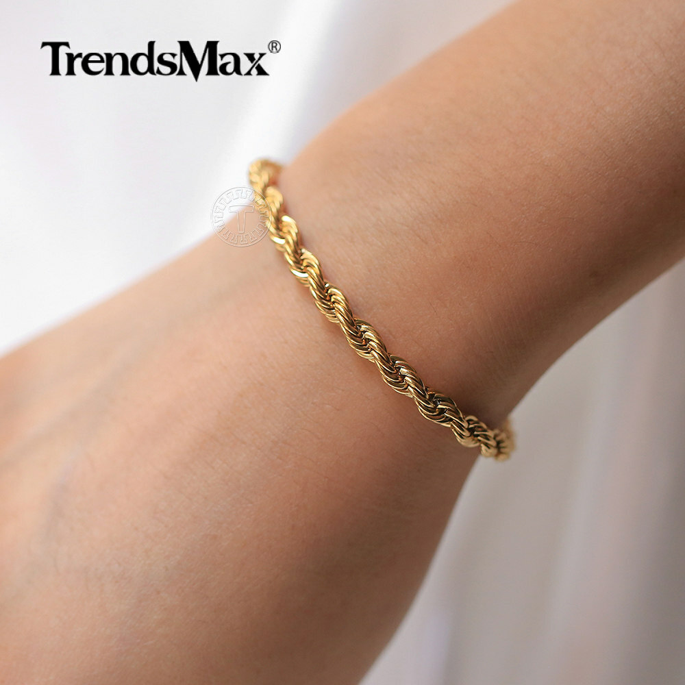 3/5MM Gold Stainless Steel Rope Chain Necklace Bracelet Unisex Jewelry Set 7-30″