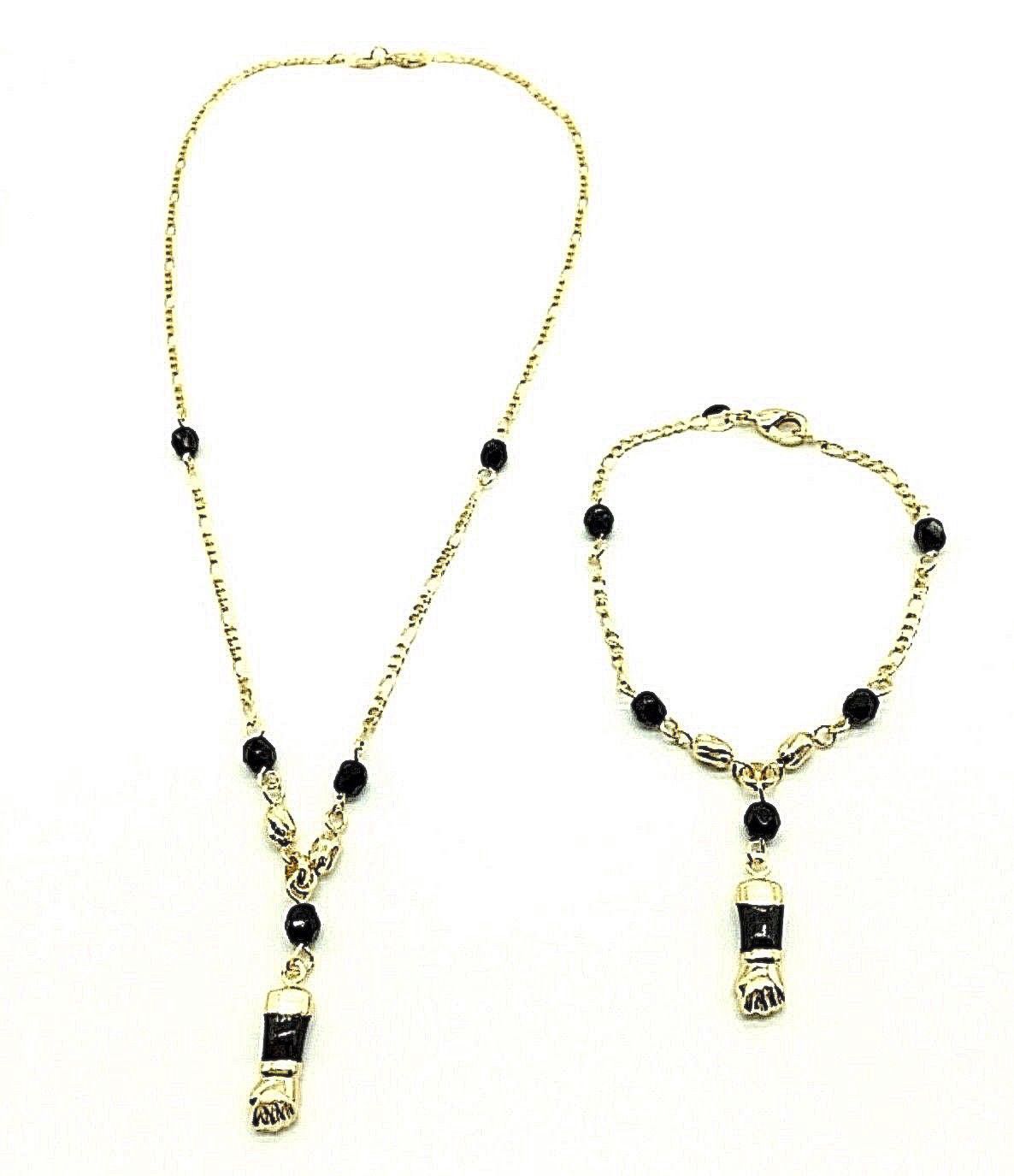 18K GOLD FILLED CADENA Y PULSERA DE AZABACHE EN NEGRO-/-BLACK FIGA SET