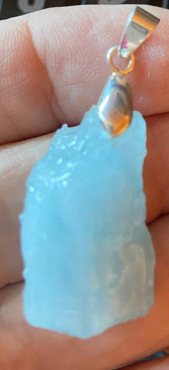 Real Crystals AQUAMARINE PENDANT Free Lemurian Calcite Charging Box SS