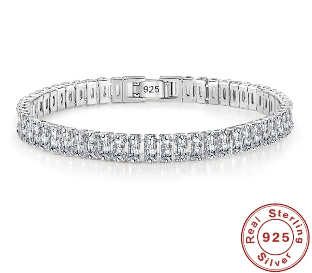 925 Sterling Silver Zircon Bracelet Women 18cm Crystal Wedding Jewelry Gift