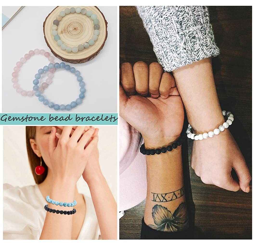 12Pcs Natural Stone Beaded Bracelets for Women Men Semi-Precious Gemstones Br…