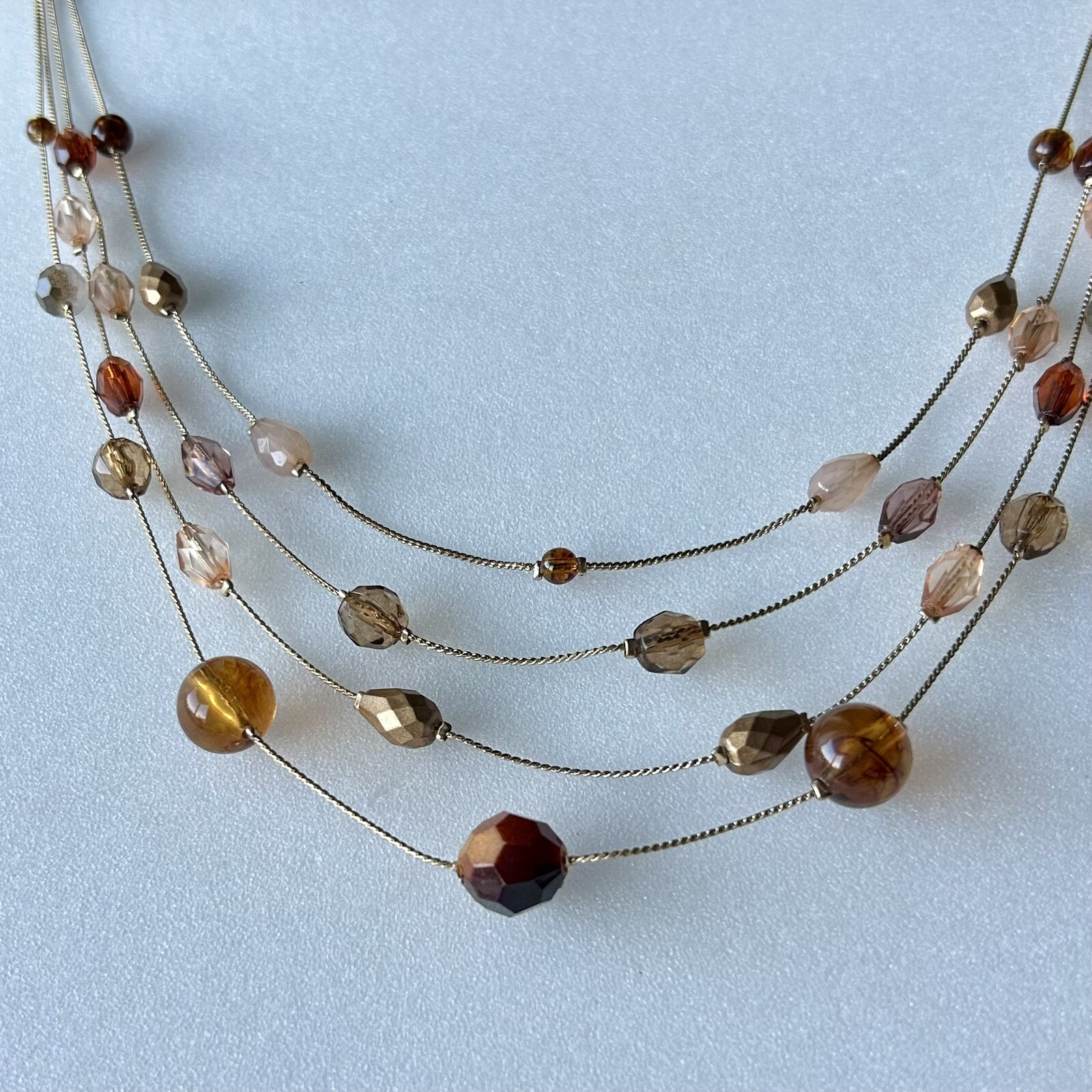 Vintage Neutral Colors Acrylic Bead Necklace Three Strands 16” to 20”