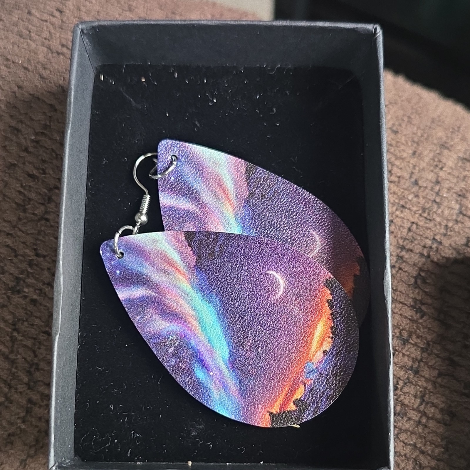 Teardrop Dangle Drop Earrings Multicolor Faux Leather Moon Design Hook