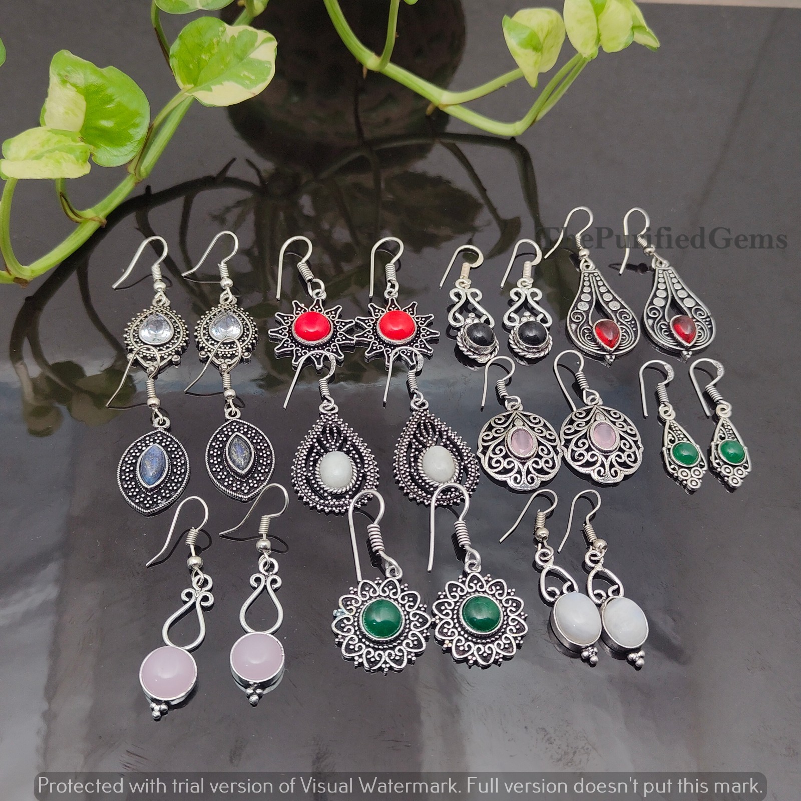 Antique Gemstone Earrings Wholesale Bulk Lot, Sterling Silver Plated For Sale~