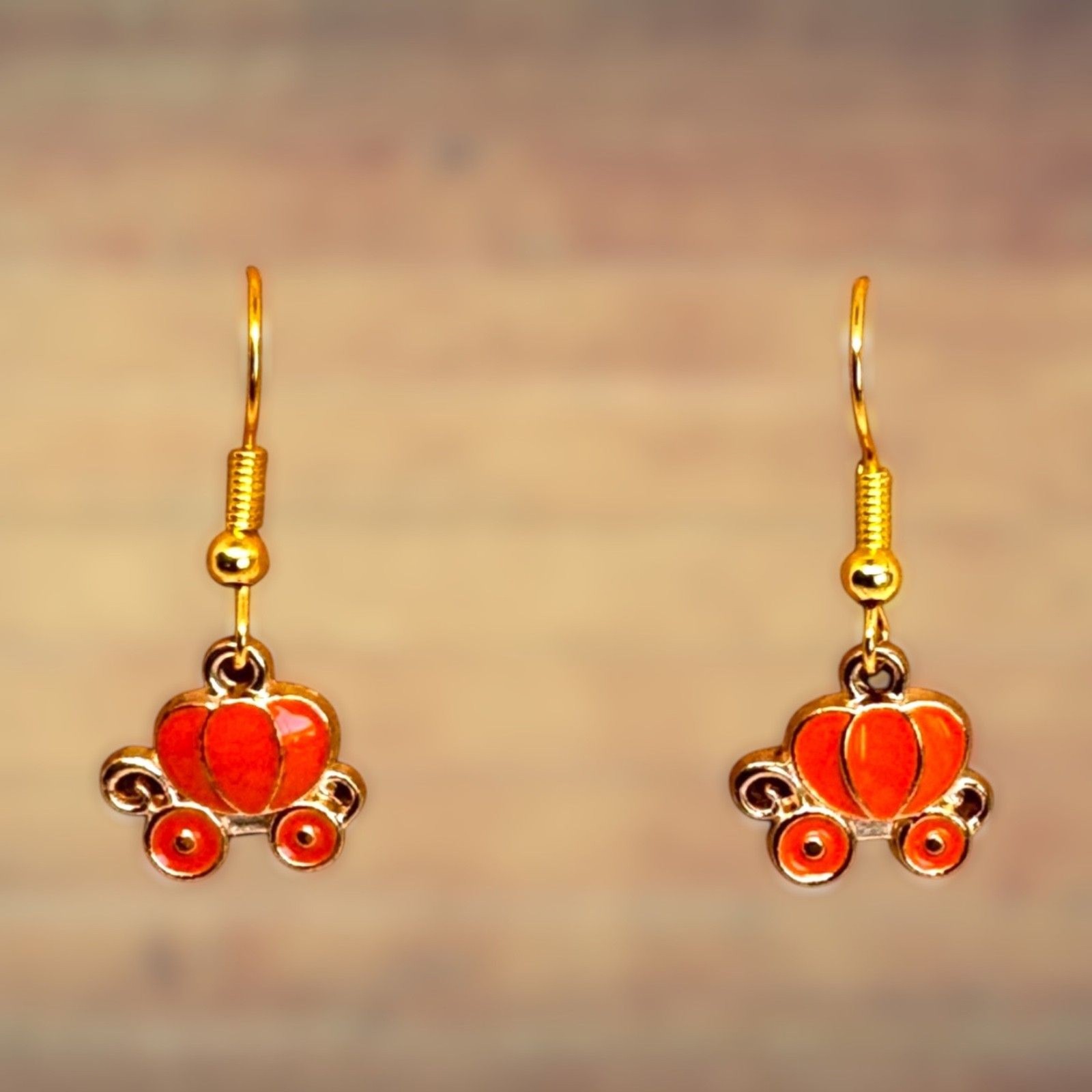 Halloween Orange Pumpkin 10kt Gold Earrings #2023