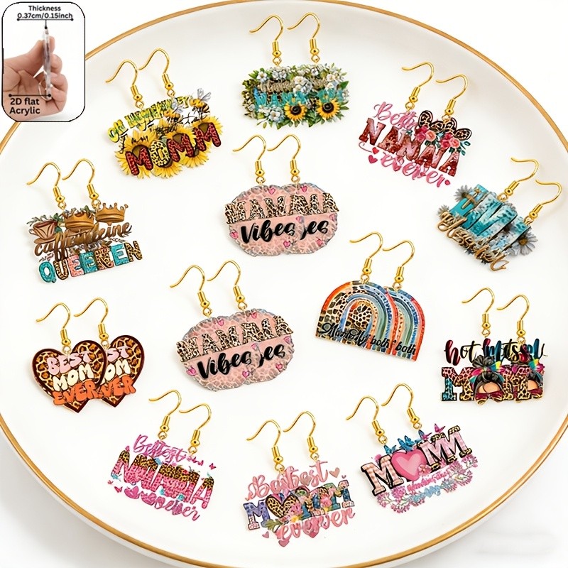 15 Pairs of Acrylic Mother’s Day Happy Earrings, Mother’s Day Commemorative Gift
