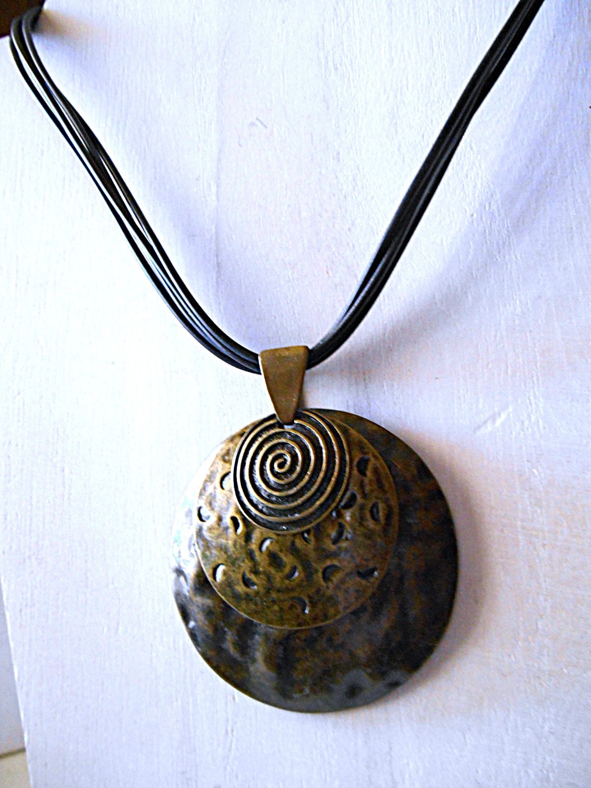 PREMIER DESIGNS PD Black Corded Layered Bronzetone Pendant Necklace