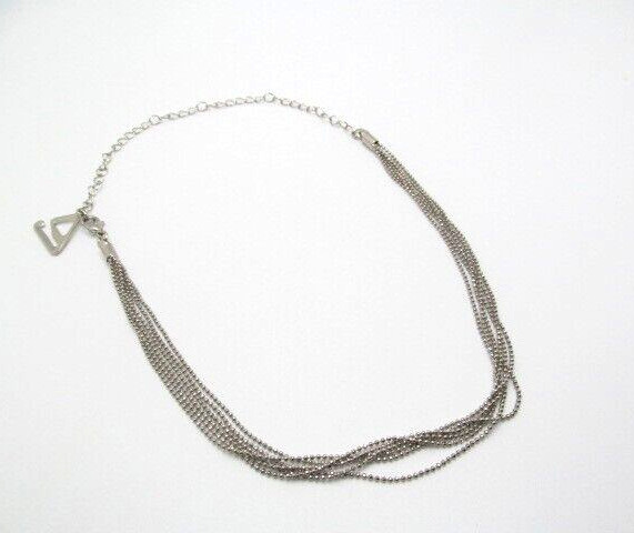 Silver Tone Six Multi Chain Diamond Cut Ball Bead Chain Necklace 11.5 to 17.5 In