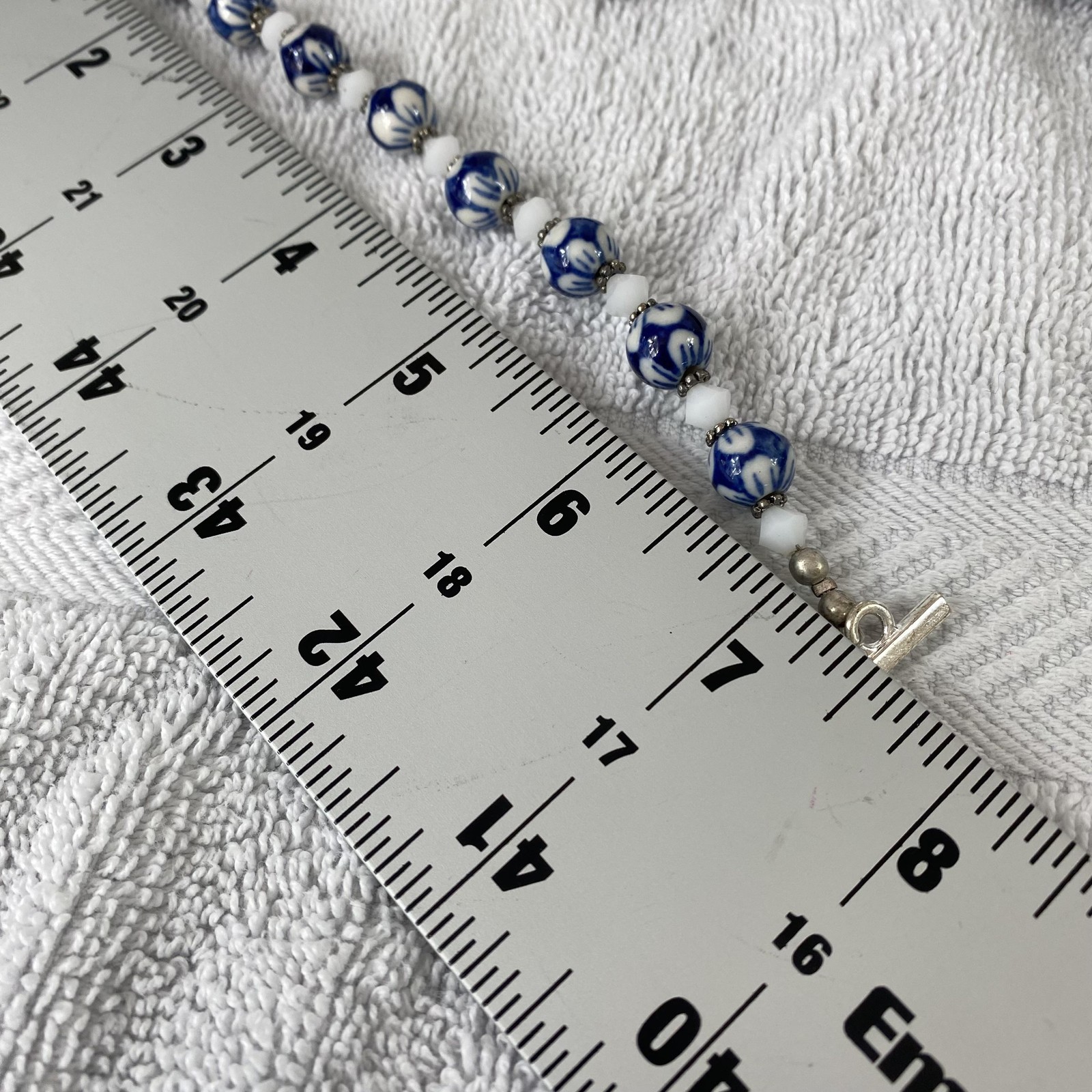 Blue Womens Bracelet Set Lot Of 3 Bangle Gemstone Porcelain Beads Boho 7.8 In