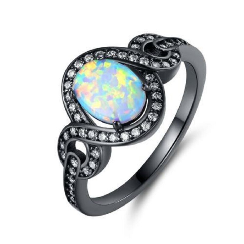 Peermont Womens Size 5 Black Rhodium Plated Fire Opal Oval Statement Ring