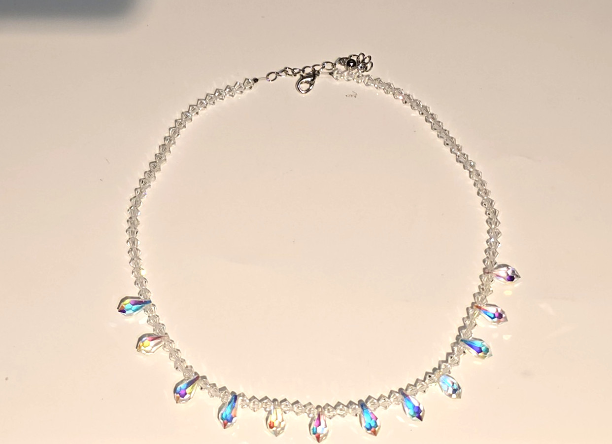 Crystal Bead Necklace Aurora Borealis Teardrops