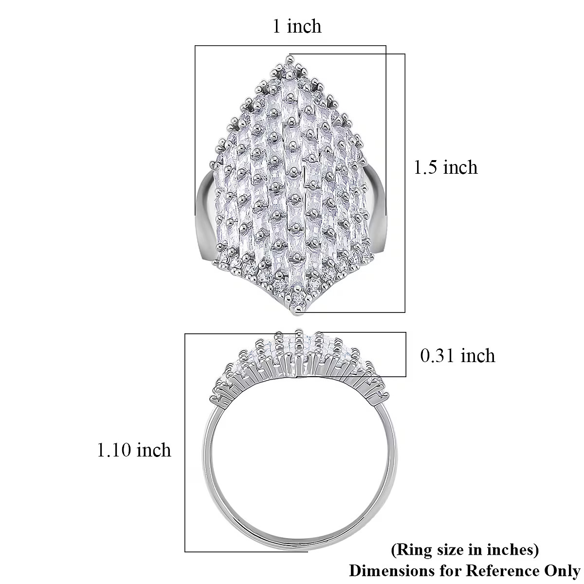 Simulated Diamond Statement Ring in Silvertone (Size 7.0)