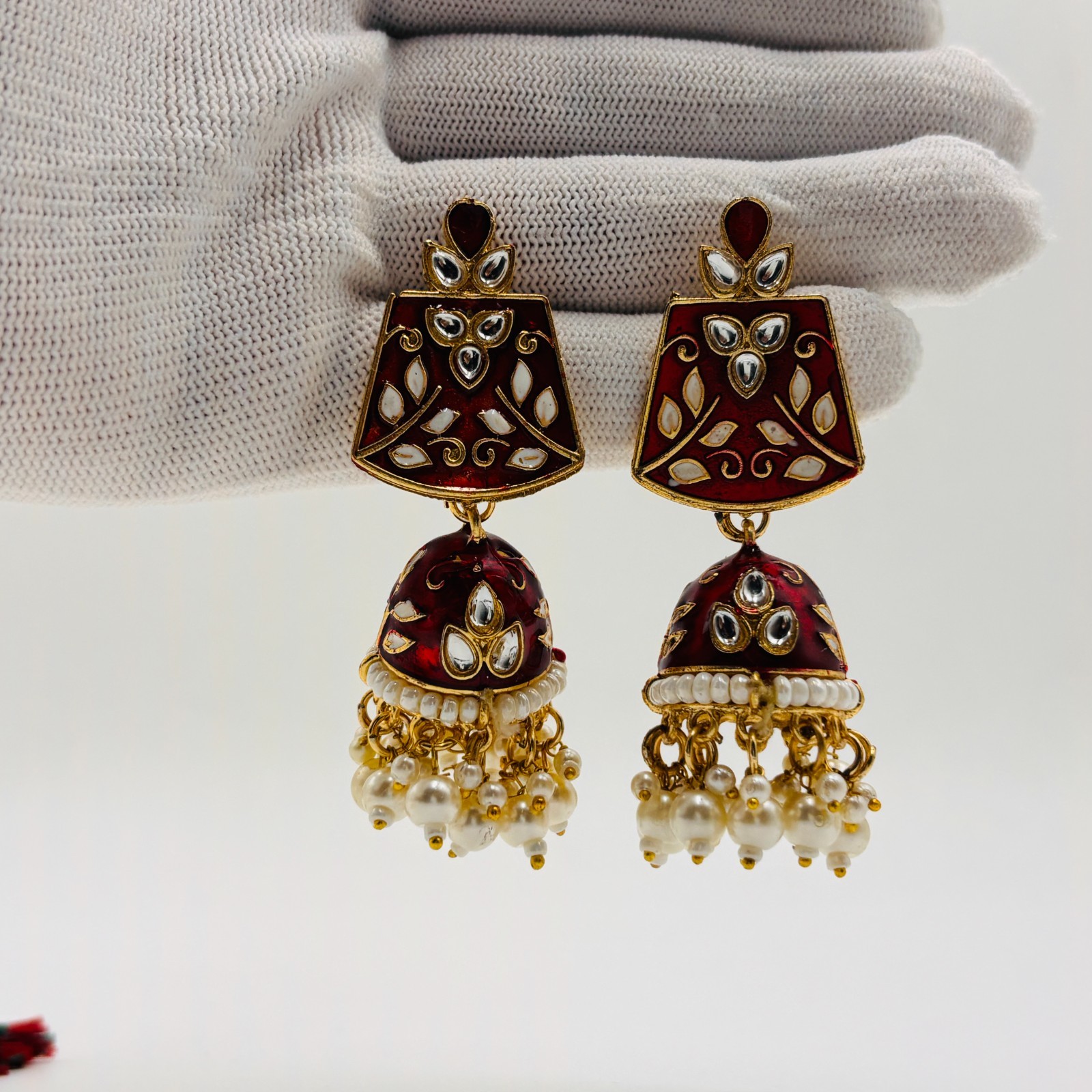 Kundan Pearl Necklace Set with Jhumka Earrings and Ring Indian Traditional Jewel