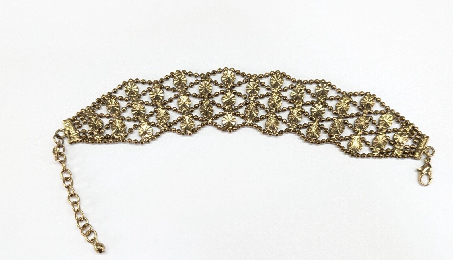 Openwork Brass Tone Woven Look Circle Linked Adjustable Bracelet 7.5-9″