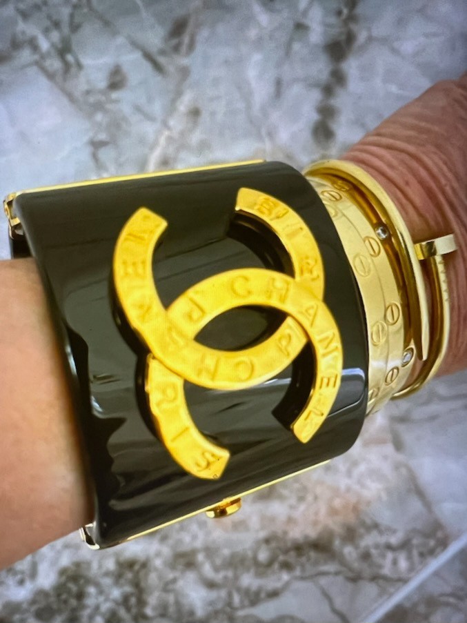 CHANEL Black Cuff Bracelet Gold Plated CHANEL PARIS 6.5″ – 7″ONLY SERIOUS BUYER
