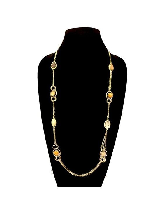 LOFT Long Multi Stone Crystal Chain Station Necklace NWT